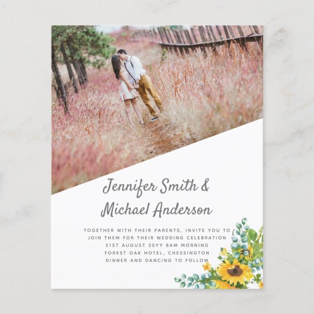 Modernes Foto Sonnenblumen Hochzeit Einladung Rett (Vorderseite)