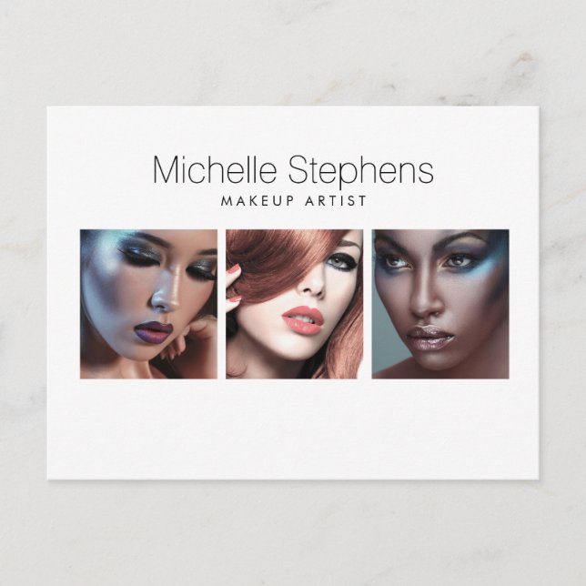 Modernes Foto Trio für Makeup-Künstler, Stylist Postkarte (Vorderseite)