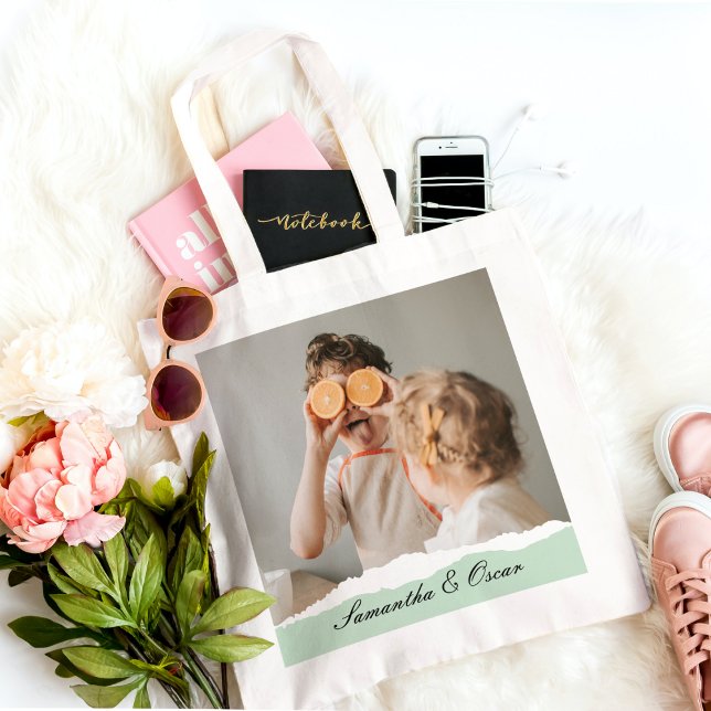 Modernes Foto und Personalisierter Name Minze Gesc Tragetasche (Von Creator hochgeladen)