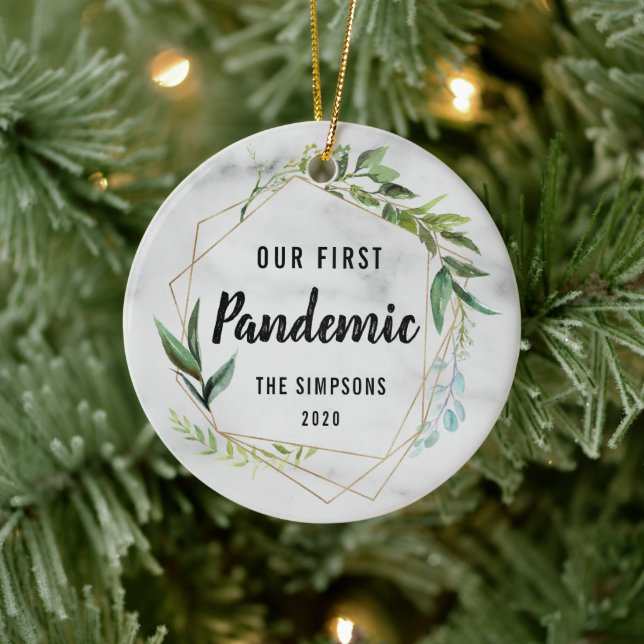 Modernes Foto unserer ersten Pandemie Keramik Ornament (Baum)