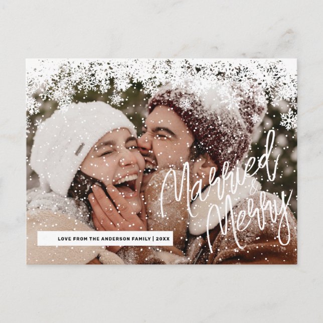 Modernes Foto Verheiratet und frohe Weihnachten (Vorderseite)
