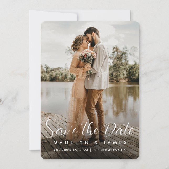 Modernes Foto Wedding Brown Rett Einladung (Vorderseite)