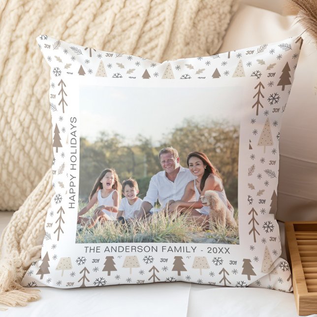 Modernes Foto Weihnachten Kissen (Modern Christmas Holidays Personalized Photo Throw Pillow by MINTIC DESIGN STUDIO)