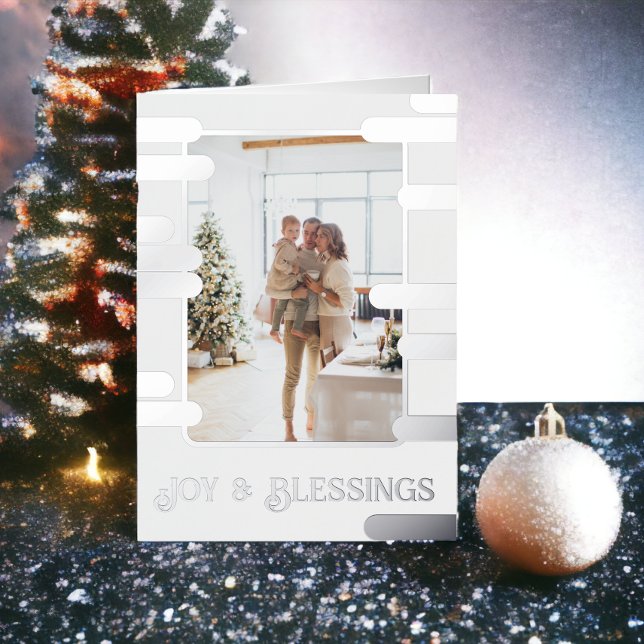 Modernes Foto Weihnachten Personalisiert (Modern Block Photo Christmas Personalized Foil Holiday Cards from Ricaso)