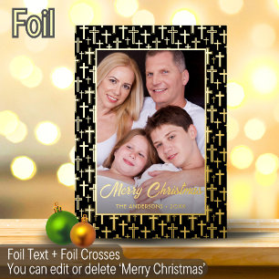 Modernes Foto Weihnachten Schwarz und Gold Jesus K Folien Feiertagskarte