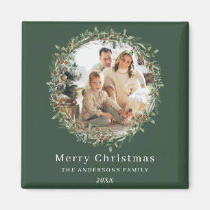 Modernes Foto Weihnachtskranz grün Magnet