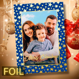 Modernes Foto Weihnachtssterne marineblaue Schrift Folien Feiertagskarte