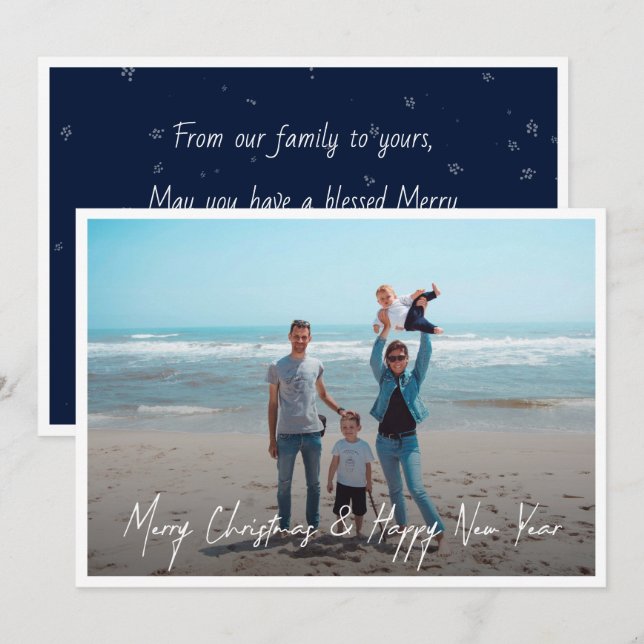 Modernes Foto White Frohe Weihnachten Glück Neues  (Vorne/Hinten)