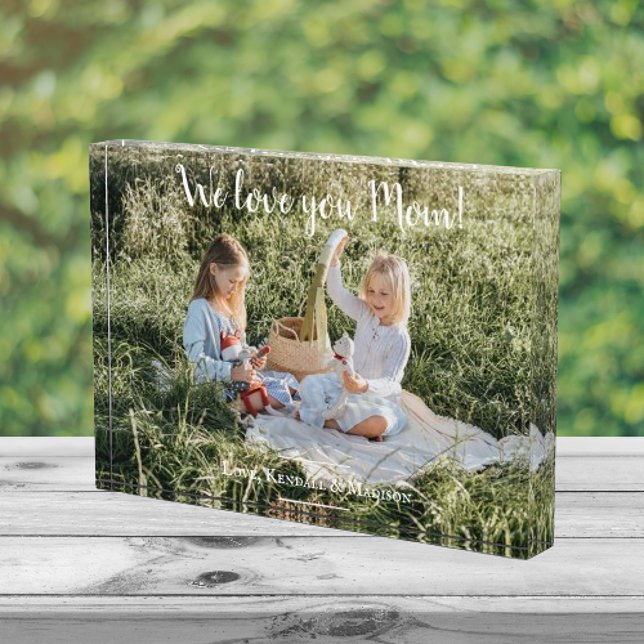 Modernes Foto Wir Liebe Sie Mama Block (Modern Photo We Love You Mom Photo Block)