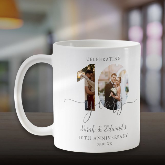 Modernes Foto zum 10. Hochzeitstag 2 Kaffeetasse (Modern 10th Wedding Anniversary 2 Photo Coffee Mug)