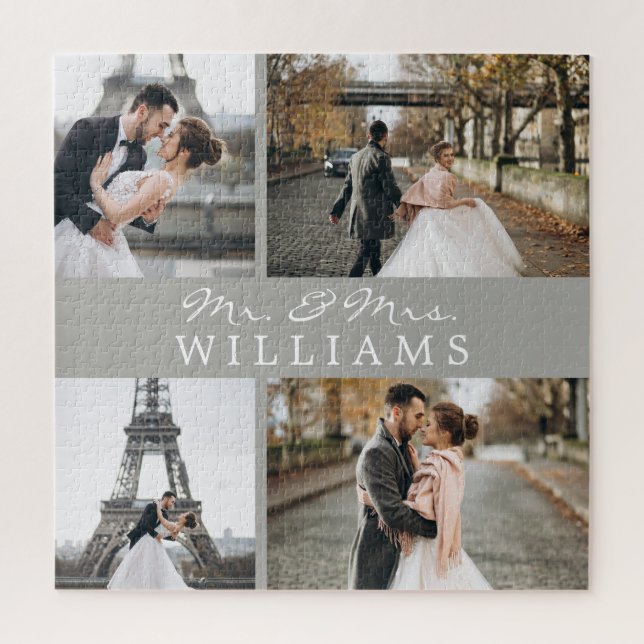Modernes Fotomaterial New lyweds Monogram grau (Vertikal)