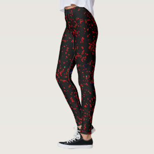 Modernes Fraktal Art Red Patterns Black Stylish Leggings