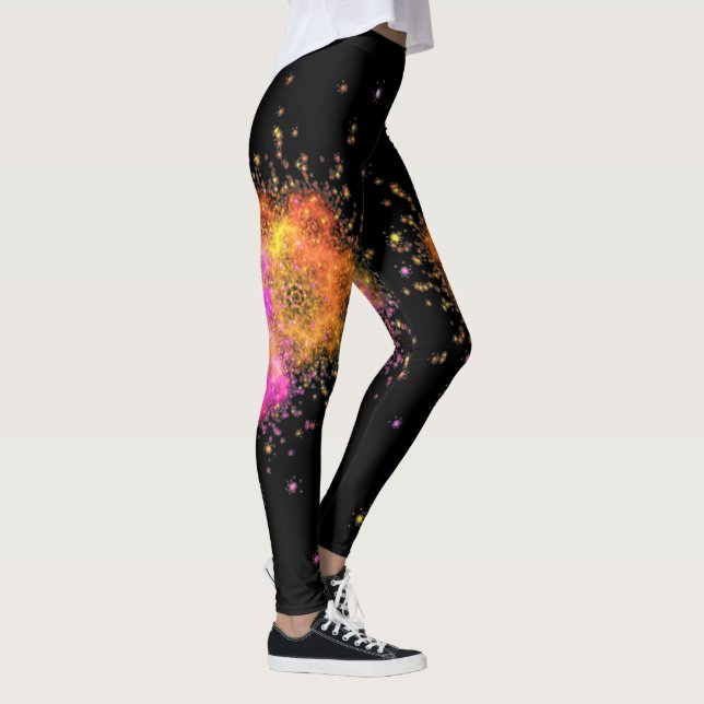 Modernes Fraktal in Rosa und Schwarz Leggings (Rechts)