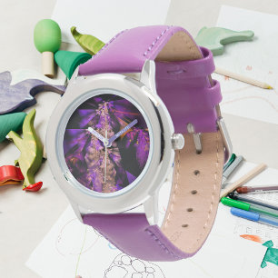 Modernes Fraktal in Schwarz und lila Armbanduhr