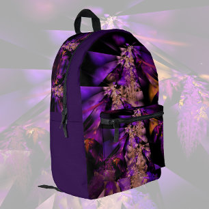 Modernes Fraktal in Schwarz und lila Bedruckter Rucksack