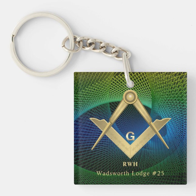 Modernes Fraktal Masonic Mit Monogramm Schlüsselanhänger (Vorderseite)