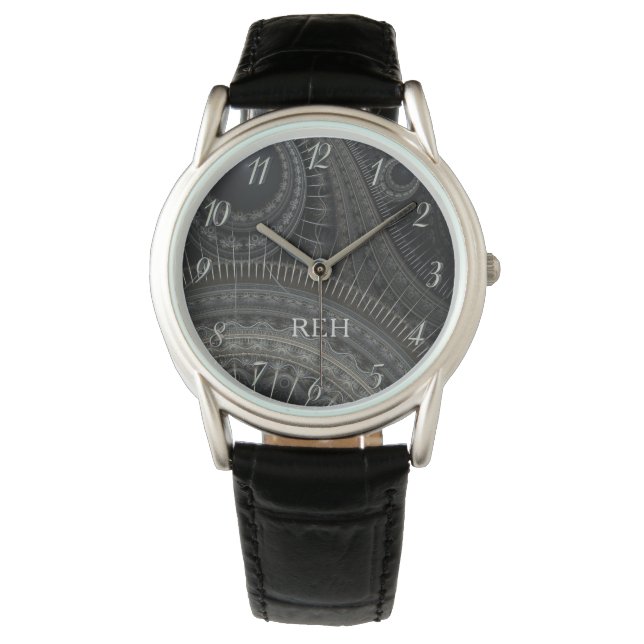 Modernes Fraktal Mit Monogramm Watch Armbanduhr (Vorderseite)