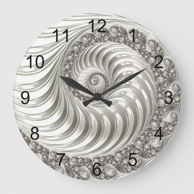 Modernes Fraktal Weißer Atemberaubender Metallic Große Wanduhr (Vorderseite)
