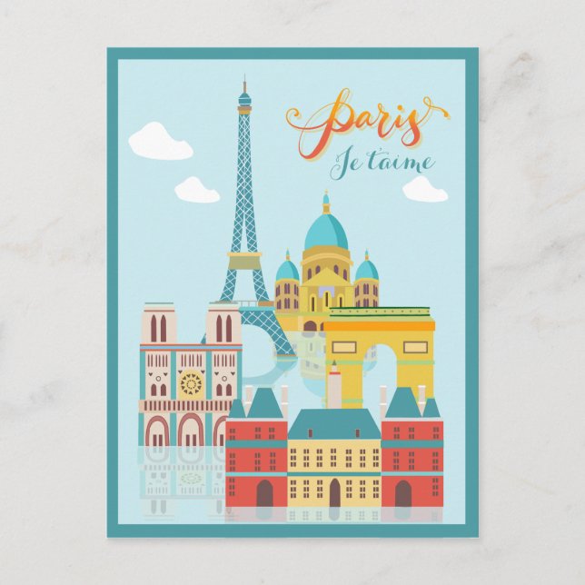 Modernes Frankreich Paris je t'aime Eiffel Tower T Postkarte (Vorderseite)