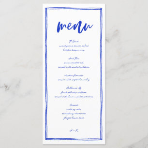 Modernes französisches Blue Wedding Long Menu Menükarte