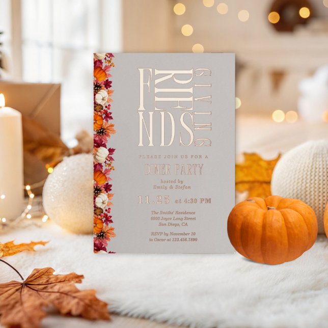 Modernes Friendsgiving-Dinner floral Folieneinladung (Von Creator hochgeladen)