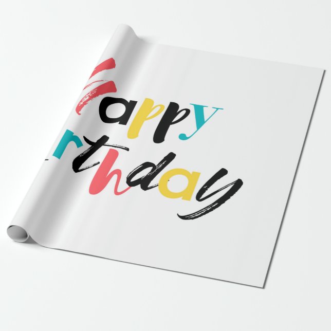 Modernes, fröhliches Design von "Happy Birthday" Geschenkpapier (Ungerollt)
