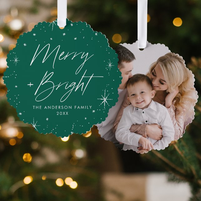 Modernes, fröhliches und helles Green Holiday Foto Ornament Karte (Von Creator hochgeladen)