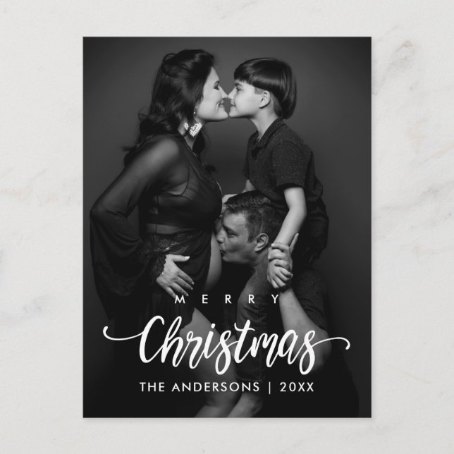 Modernes fröhliches Weihnachts-Foto Postkarte (Vorderseite)