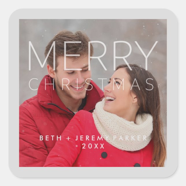 Modernes fröhliches Weihnachts-Overlay und Ihr Fot Quadratischer Aufkleber (Vorderseite)