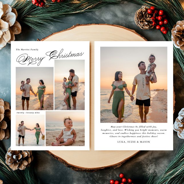 Modernes, fröhliches Weihnachts-Script-Foto Feiertagskarte (Von Creator hochgeladen)