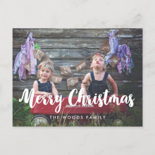 Modernes fröhliches Weihnachtsfamilien-Foto Postkarte