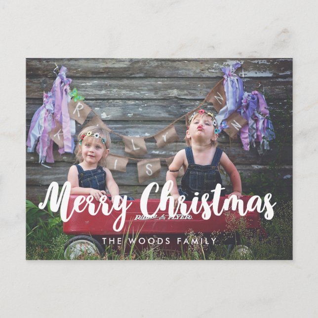 Modernes fröhliches Weihnachtsfamilien-Foto Postkarte (Vorderseite)