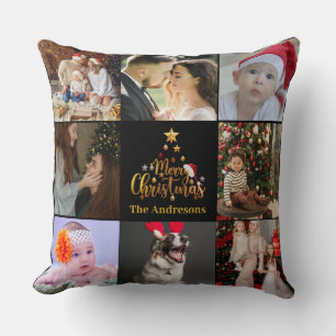Modernes fröhliches Weihnachtsfamilien Foto Rustik Kissen