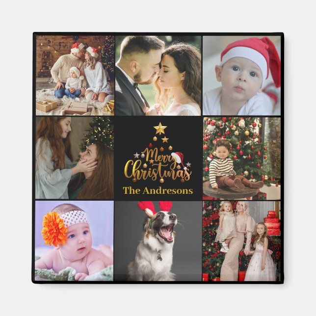 Modernes fröhliches Weihnachtsfamilien Foto Rustik Magnet (Vorne)