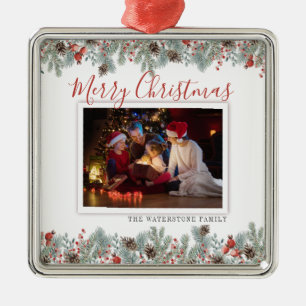 Modernes fröhliches Weihnachtsfamilien Foto Rustik Ornament Aus Metall