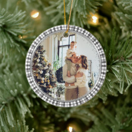 Modernes fröhliches Weihnachtsfamilien Foto Schwar Keramik Ornament