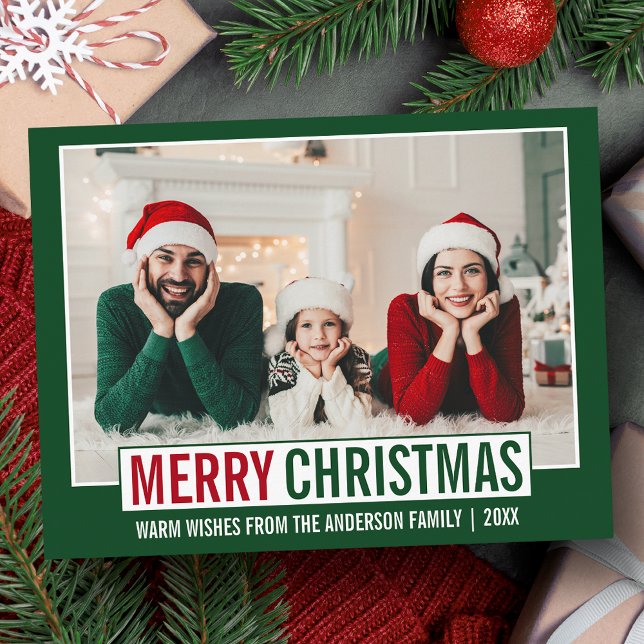 Modernes fröhliches Weihnachtsfamiliengebäck Foto  Postkarte (Customize to change your personalized text size or text style.)