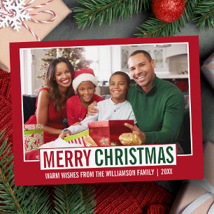 Modernes fröhliches Weihnachtsfamilienrot - Foto Postkarte
