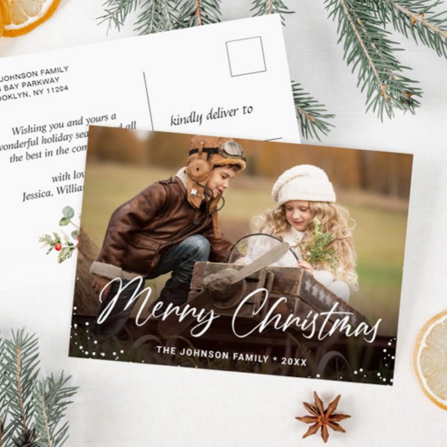 Modernes fröhliches Weihnachtsfest FOTO Gruß Postkarte (Von Creator hochgeladen)