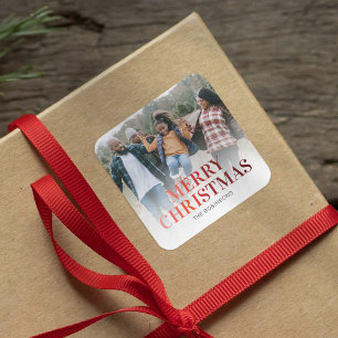 Modernes fröhliches Weihnachtsfest-Foto Quadratischer Aufkleber