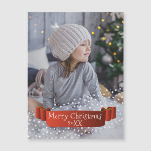Modernes fröhliches Weihnachtsfest mit Ribbon Magnetkarte