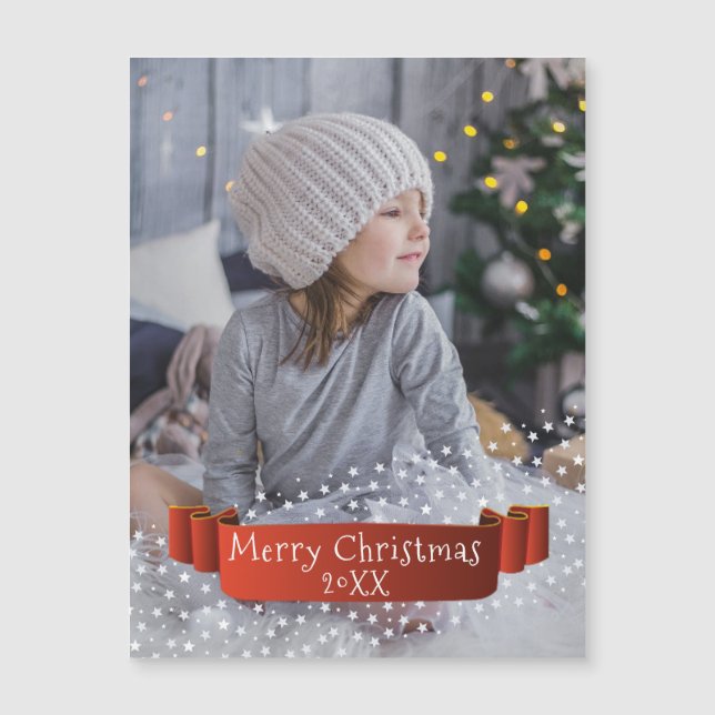 Modernes fröhliches Weihnachtsfest mit Ribbon Magnetkarte (Vorderseite)