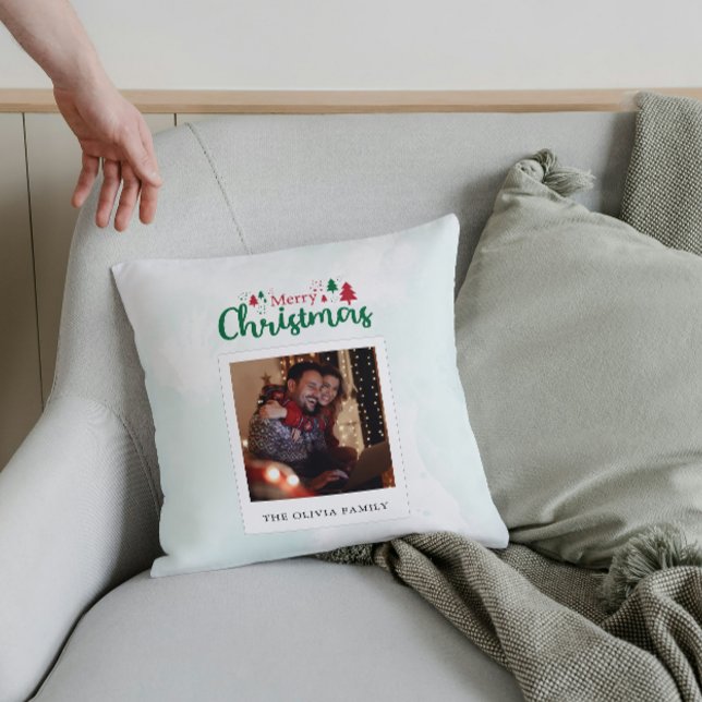Modernes fröhliches Weihnachtsfest Personalisiert Kissen (Modern Merry Christmas Photo Personalized Throw Pillow)