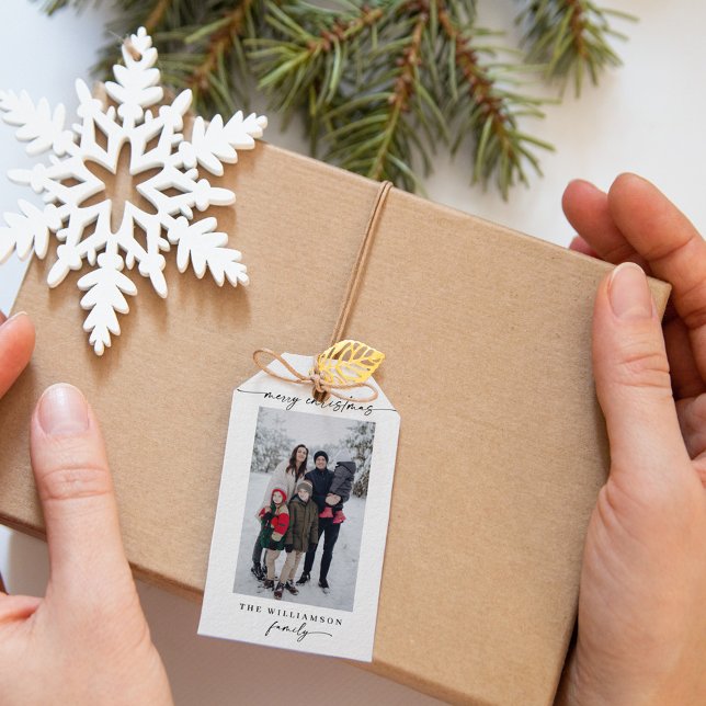 Modernes, fröhliches Weihnachtskalligrafie-Foto Geschenkanhänger (Von Creator hochgeladen)