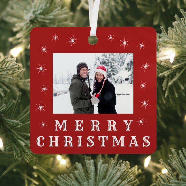 Modernes fröhliches Weihnachtsschneefamilienrotes  Ornament Aus Metall (InSitu)