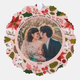 Modernes frostiges Weihnachts-Rosa Blumenmuster-Fo Ornament Karte