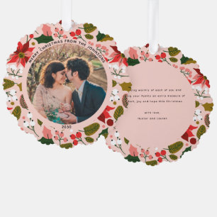 Modernes frostiges Weihnachts-Rosa Blumenmuster-Fo Ornament Karte