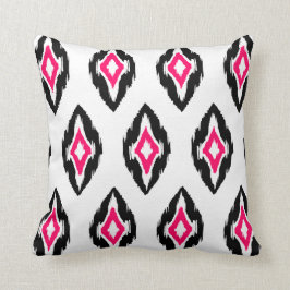 Modernes Fuchsia Schwarz-weiß Ikat Tribal Muster 1 Kissen
