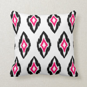 Modernes Fuchsia Schwarz-weiß Ikat Tribal Muster  Kissen