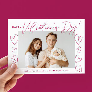 Modernes Fuchsia Script Valentine's Day Foto Feiertagskarte